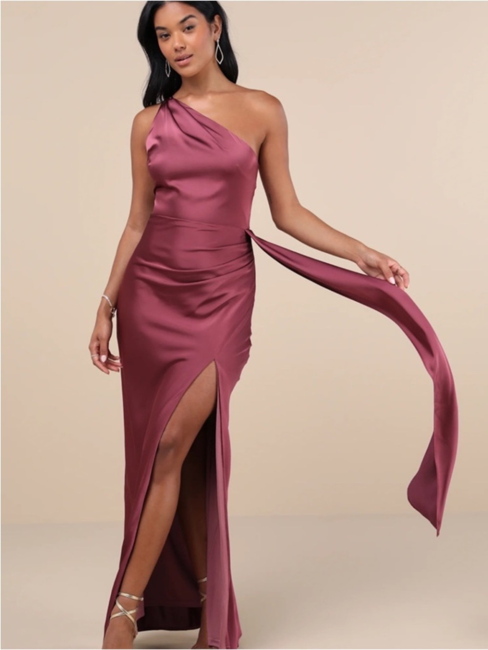 New Lulus Signature Elegance 
One-Shoulder Pink Satin Evening Gown Sz 1X